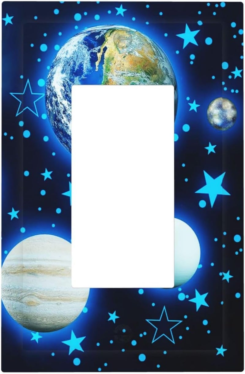 DJTRRF Blue Stars Planet 1 Gang Light Switch Cover Decorative Wall Plate Single Rocker GFCI Switchplate Electrical Faceplate for Home Nursery Decor - Image 2